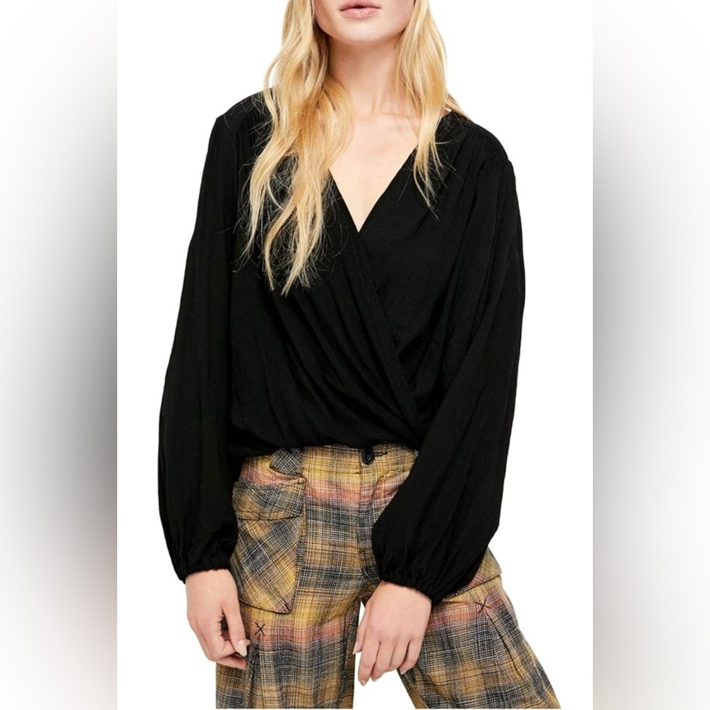 Free People Black Wrap Blouse